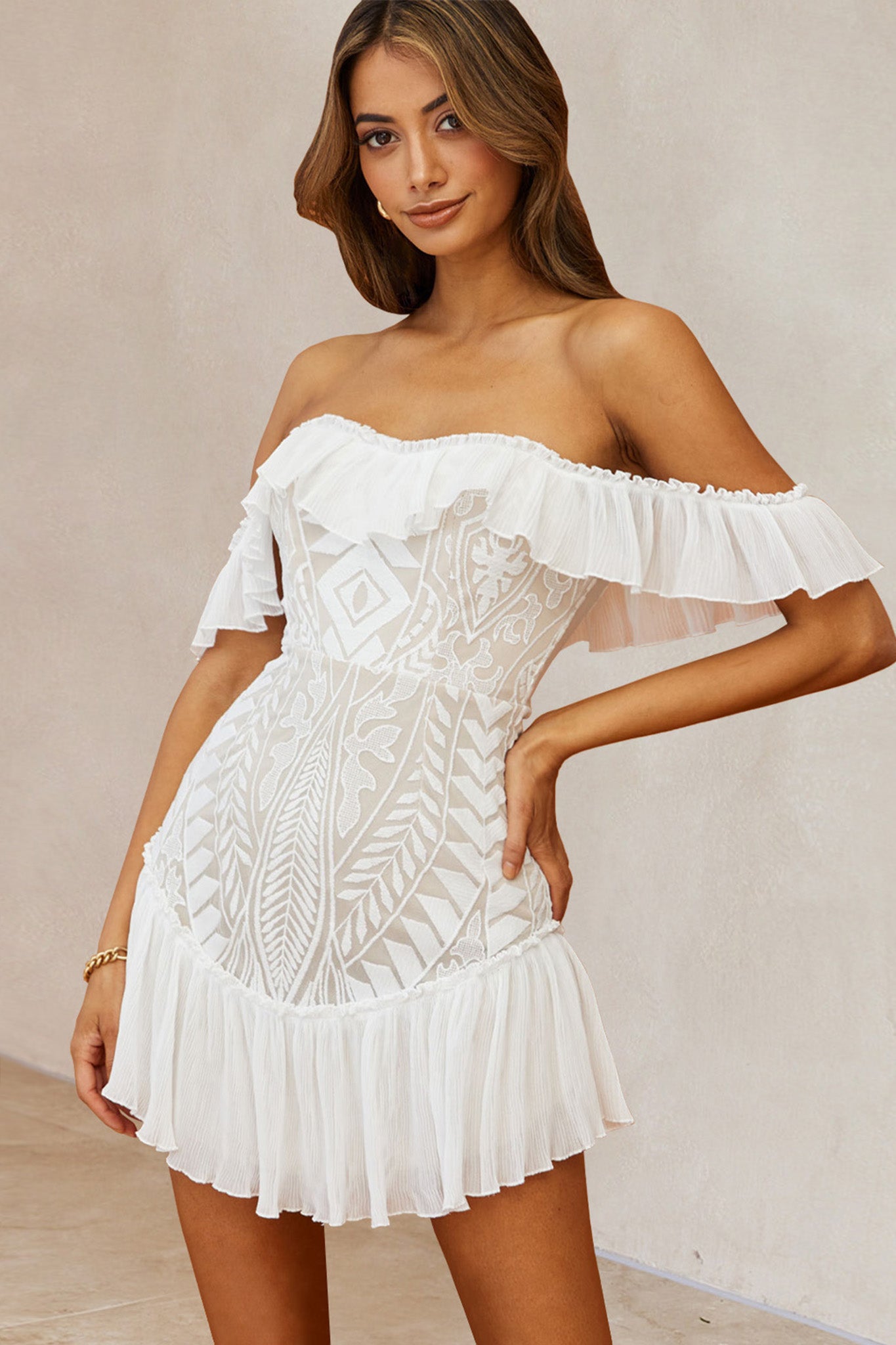 off shoulder white dress
